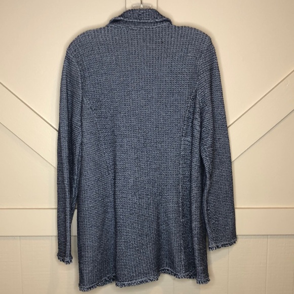 Chicos Denim Tweed Coatigan Jacket Size 2/L Sweater Blazer Blue Lagenlook Artsy - Picture 5 of 12